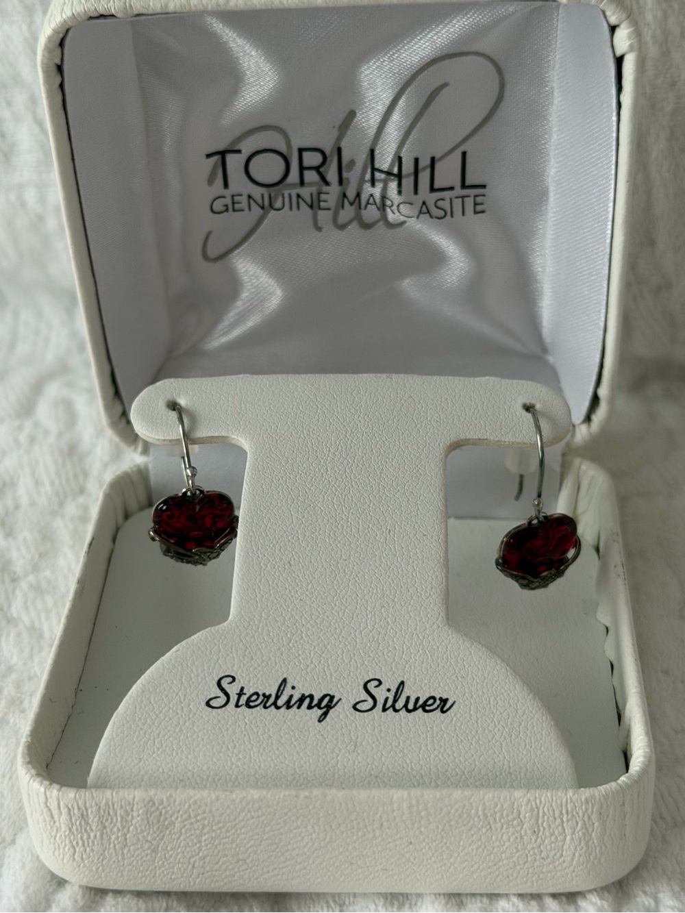 Sterling Silver Red Heart Dangle Earrings